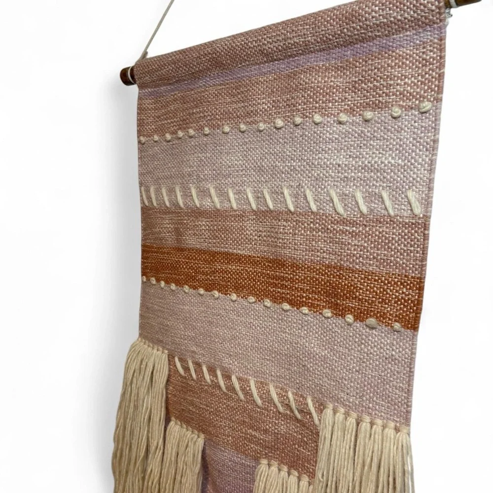 Handcrafted Woven Wall Hanging in Terracotta, Cream, and Pale Pinks